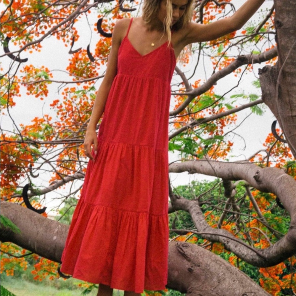 Billabong women’s Dance Away Red Cotton Maxi Dress V-neckline - Picture 5 of 5